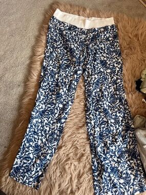Lilly Pulitzer White & Navy Floral Wide Leg Pants